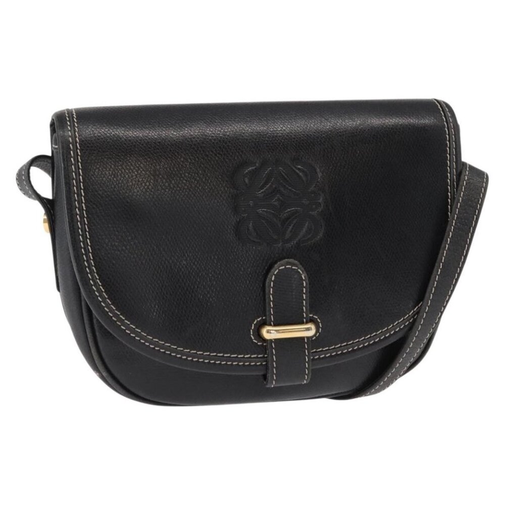 Authentic LOEWE Anagram Shoulder Bag Leather Black Gold